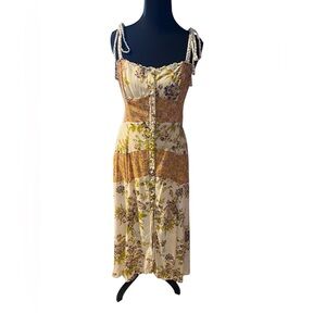 Free People Floral Tie Shoulder Button Front Midi Dress Size 6